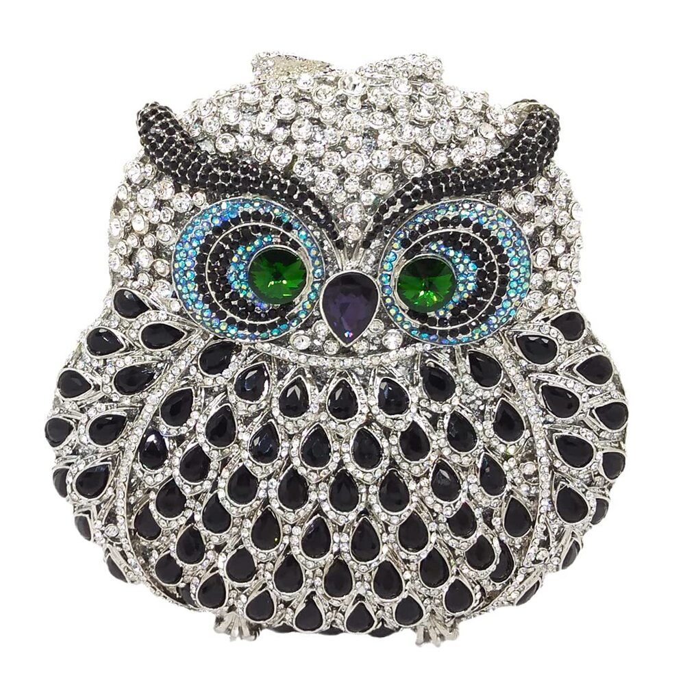 6230 Black Mini Owl Party Crystal Clutch Purses Dressy,Animal Evening